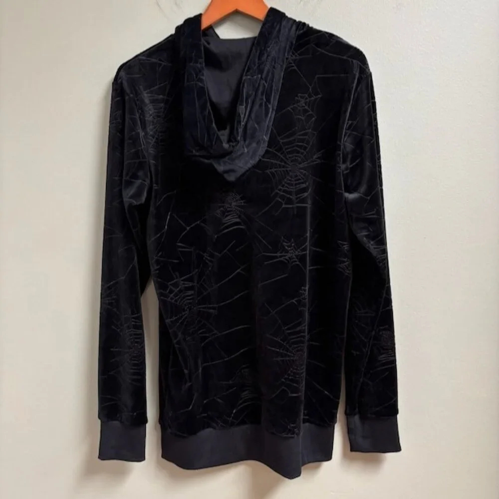KILLSTAR Womens Black Velvet Velour Spider Web Hoodie Size XS Vamp‎ Goth Grunge
